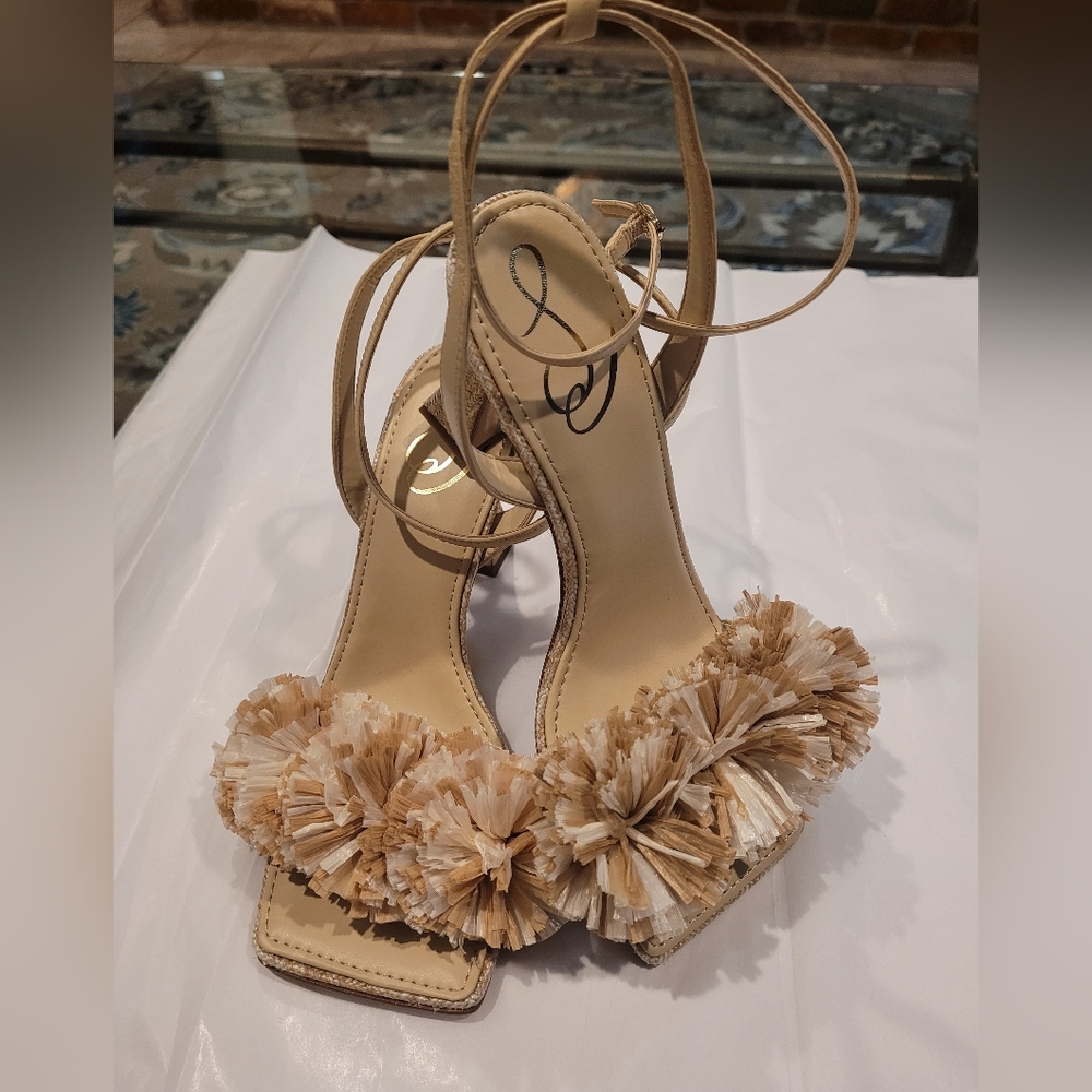 New Sam Edelman Leather Ankle Wrap Heeled Sandals sz 7 - Picture 13 of 15